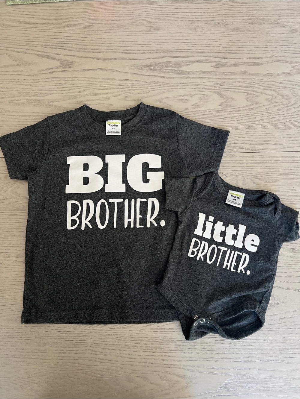 4T Toddler Big Brother & Newborn Little Brother Charcoal Tee Set